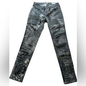 Rag & Bone Women’s 25 Feather Print Skinny Jeans Gray Mid Rise Stretch Legging